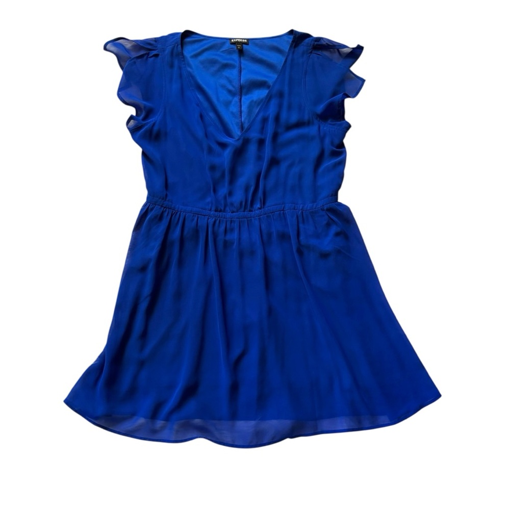 💙💙Express Royal Blue V-Neck Dress with Flutter Sleeves - Picture 4 of 10